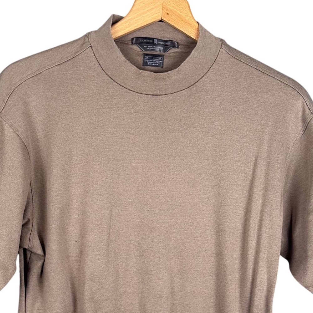 Tiger Woods Collection Mens Mock Neck Golf Shirt Taupe Brown Mercerized Cotton M
